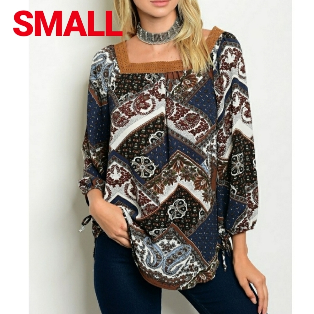 Ivory Brown Print Top